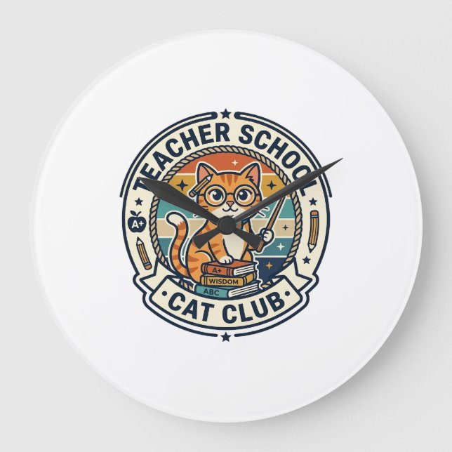 Grande Horloge Ronde Conception de chat mignon de professeur d'école -  (Recto)