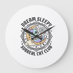 Grande Horloge Ronde Conception de chat surréaliste endormi drôle -