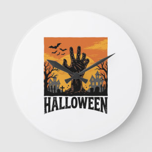 Grande Horloge Ronde Conception de chemise à main de zombie de cimetièr
