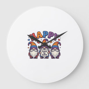Grande Horloge Ronde Conception de chemise arc-en-ciel Gnome du mois de