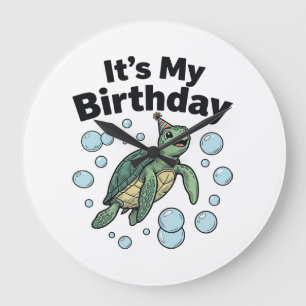 Grande Horloge Ronde Conception de chemise d'anniversaire de tortue mar