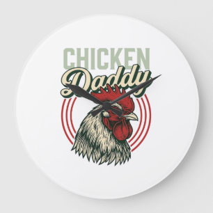 Grande Horloge Ronde Conception de chemise de coq de papa de poulet vin
