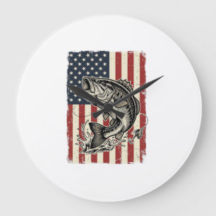 Grande Horloge Ronde Conception de chemise de drapeau américain de pêch