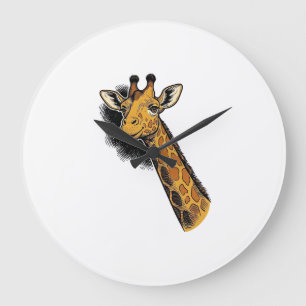 Grande Horloge Ronde Conception de chemise de girafe mignonne gravée vi