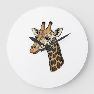 Grande Horloge Ronde Conception de chemise de portrait de girafe gravur
