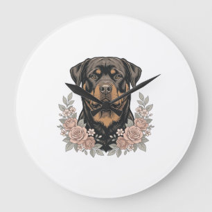 Grande Horloge Ronde Conception de chemise de portrait floral Rottweile