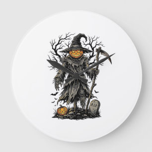 Grande Horloge Ronde Conception de chemise d'épouvantail de citrouille 