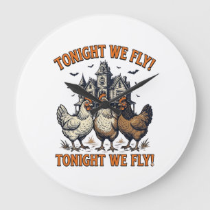 Grande Horloge Ronde Conception de chemise Halloween de poulet drôle de