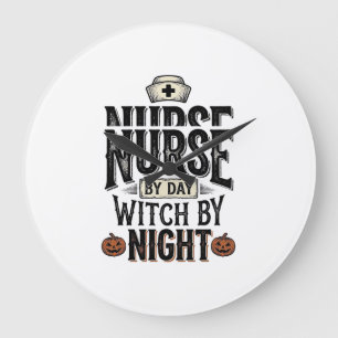 Grande Horloge Ronde Conception de chemise Halloween Sorcière de nuit I
