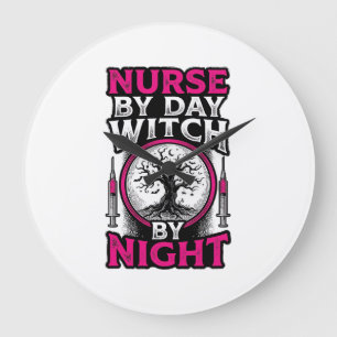 Grande Horloge Ronde Conception de chemise Halloween Sorcière de nuit I