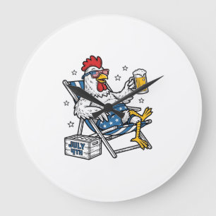Grande Horloge Ronde Conception de chemise patriotique à bière de poule