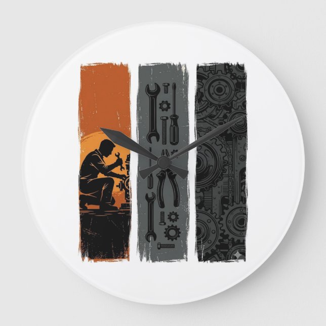 Grande Horloge Ronde Conception de chemise triptyque d'outils de mécani (Recto)
