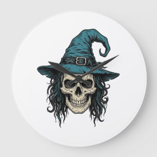 Grande Horloge Ronde Conception de chemise vectorielle Halloween crâne 
