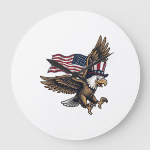 Grande Horloge Ronde Conception de chemise vintage drapeau aigle patrio