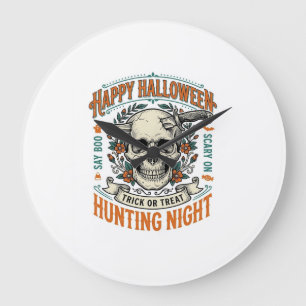 Grande Horloge Ronde Conception de chemise Vintage Halloween Skull Tric