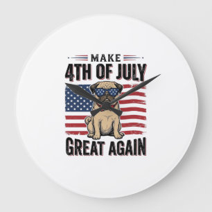 Grande Horloge Ronde Conception de chemise vintage patriotique Pug du 4