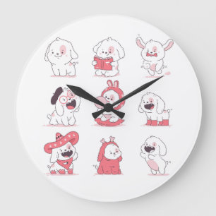 Grande Horloge Ronde conception de chien mignon kawaii