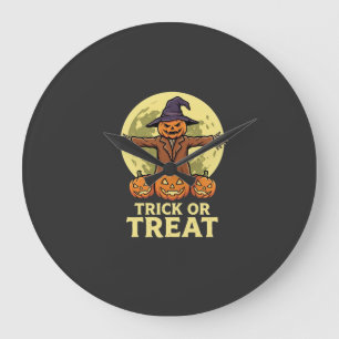 Grande Horloge Ronde Conception de citrouille d'épouvantail d'Halloween