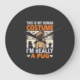 Grande Horloge Ronde Conception de costume humain drôle de pug Hallowee
