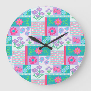 Grande Horloge Ronde Conception de fleurs vibrantes en fleurs