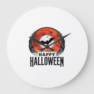 Grande Horloge Ronde Conception de gravure de chauve-souris de lune d'H