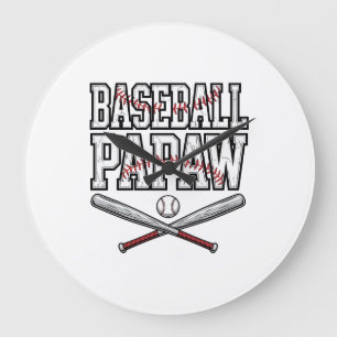 Grande Horloge Ronde Conception de gravure vintage Papaw de baseball_1
