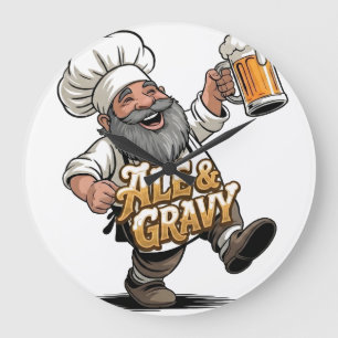 Grande Horloge Ronde Conception de logo Ale & Gravy avec un joyeux chef