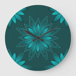 Grande Horloge Ronde Conception de mandala à feuille de teal sur fond c