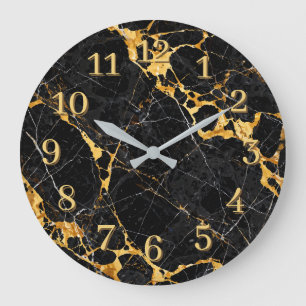Grande Horloge Ronde Conception de marbre noir or luxe Nero Portoro