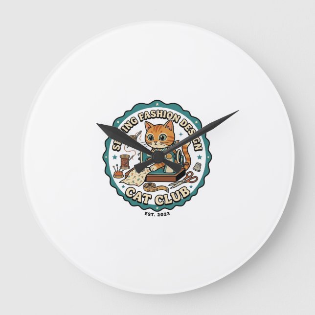 Grande Horloge Ronde Conception de mode de couture Chat Cadeau pour ama (Recto)