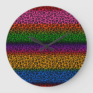 Grande Horloge Ronde Conception de motif imprimé animal léopard coloré