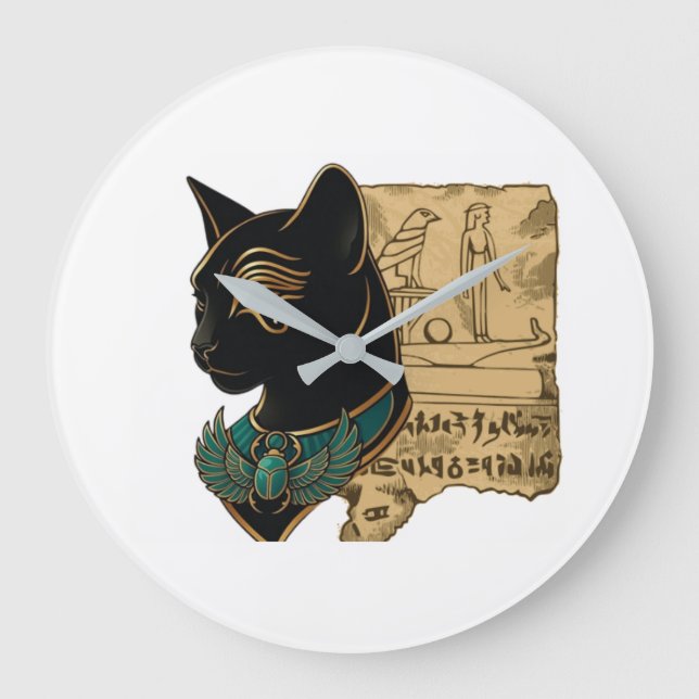 Grande Horloge Ronde Conception de Pharaon Chat Noir (Recto)