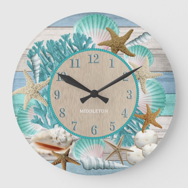 Grande Horloge Ronde Conception de plage tropicale (Recto)
