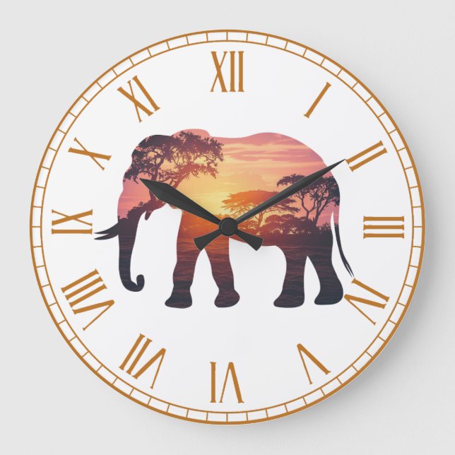 Grande Horloge Ronde Conception de silhouette d'éléphant à double expos (Recto)