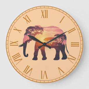 Grande Horloge Ronde Conception de silhouette d'éléphant à double expos