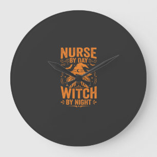 Grande Horloge Ronde Conception de sorcière infirmière Halloween