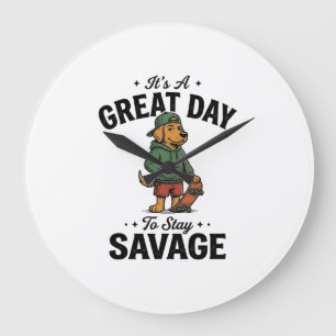 Grande Horloge Ronde Conception de T-Shirt avec Gravure Vintage Savage