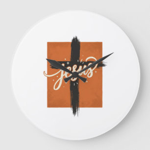 Grande Horloge Ronde Conception de T-shirt chrétien Croix Jésus Vintage
