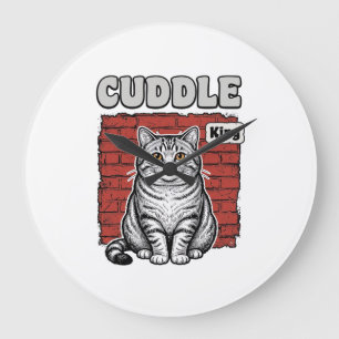 Grande Horloge Ronde Conception de T-shirt de chat vintage Cuddle King_