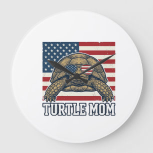 Grande Horloge Ronde Conception de t-shirt de maman tortue patriotique