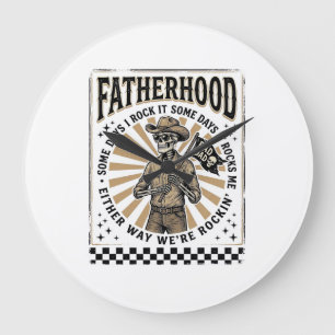 Grande Horloge Ronde Conception de T-shirt de papa cowboy squelette vin
