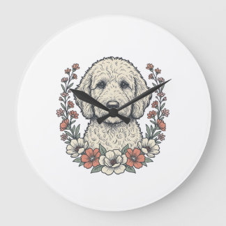 Grande Horloge Ronde Conception de T-Shirt de Portrait de Chien Bouclé