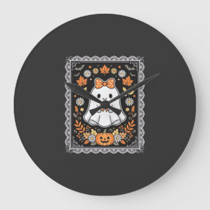 Grande Horloge Ronde Conception de T-Shirt Floral de Fantôme de Citroui