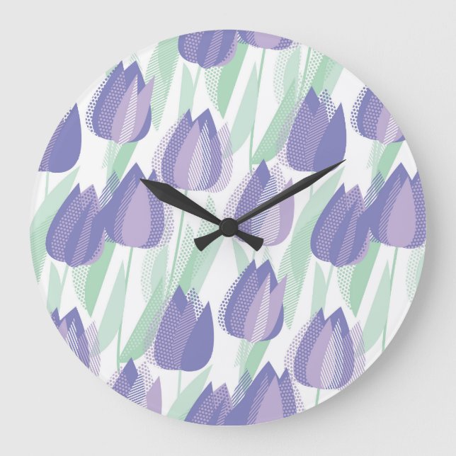 Grande Horloge Ronde Conception de tulipe : violet clair floral. (Recto)