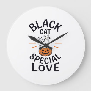 Grande Horloge Ronde Conception de vecteur de chat de Halloween d'amour