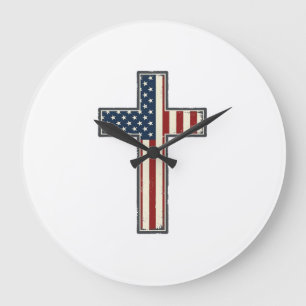Grande Horloge Ronde Conception de vecteur de croix patriotique en détr