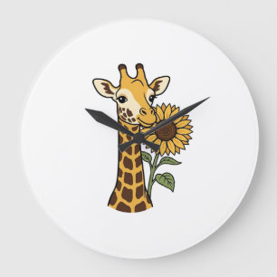 Grande Horloge Ronde Conception de vecteur de tournesol de girafe vinta