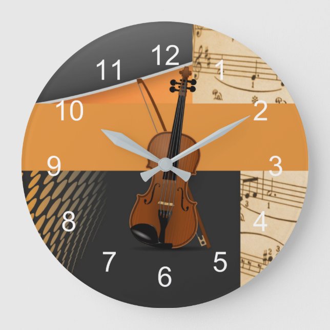 Grande Horloge Ronde Conception de violon abstrait (Recto)