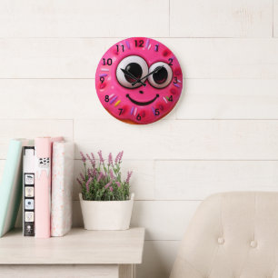 Grande Horloge Ronde Conception de visage de beignet mignon pour enfant