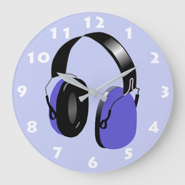 GRANDE HORLOGE RONDE CONCEPTION DES HEADPHONES DE LA MUSIQUE BLEUE (Recto)